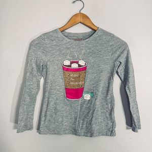 Cat & Jack Girls Cat Hot Cocoa Long Sleeve T-shirt Size Medium (7/8) Grey